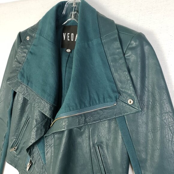 VEDA Teal Max Classic Bubble Leather Lambskin Jacket Moto Biker size P - Picture 13 of 16